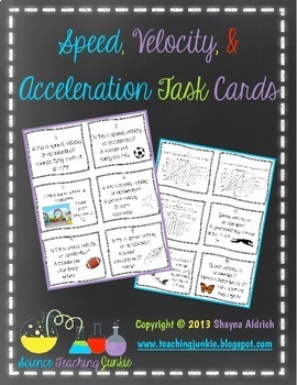 Preview of Speed, Velocity, & Acceleration Task Cards (Distance Learning &Google Classroom)