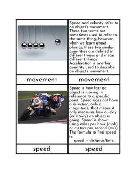 Preview of Speed, Velocity, & Acceleration - Three/Four Part Cards