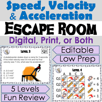 Preview of Speed, Velocity & Acceleration Activity Digital Escape Room (Force & Motion Unit
