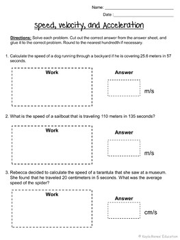 Speed, Velocity, and Acceleration Worksheet - Engaging Cut and Glue