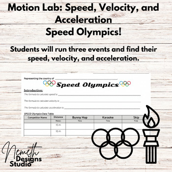 Preview of Speed Velocity and Acceleration Lab and Calculations