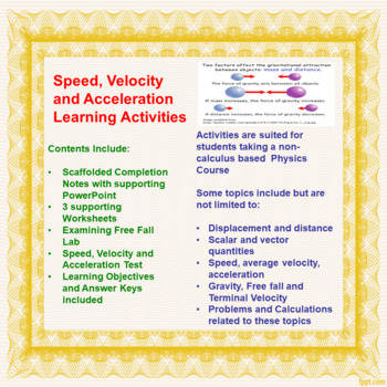 Preview of Speed, Velocity and Acceleration Learning Activities