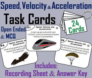 Preview of Speed, Velocity and Acceleration Task Cards Activity (Force and Motion Unit)