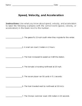 Speed And Velocity Worksheet Teaching Resources Teachers Pay Teachers