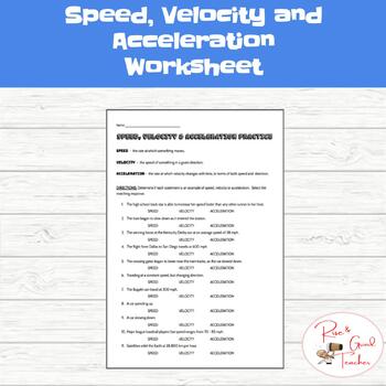 Preview of Speed, Velocity, and Acceleration Worksheet