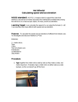 Preview of Speed and Acceleration Lab