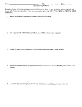 PS-09-Speed Problems worksheet