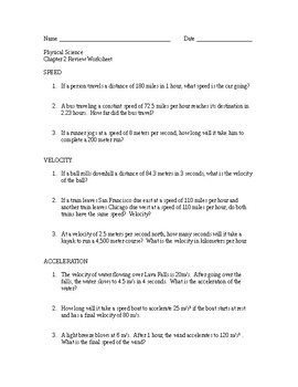 Speed, Velocity, Acceleration Practice Test with Answer Key