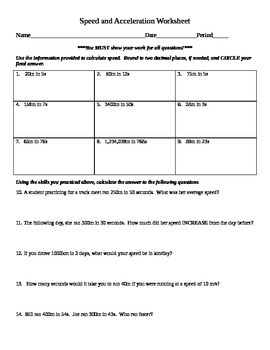 Preview of Speed and Acceleration Practice Worksheet