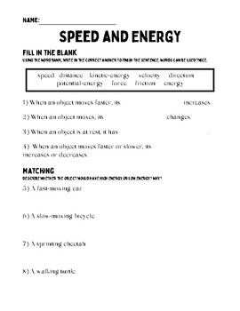 Preview of Speed and Energy Exploration Lesson