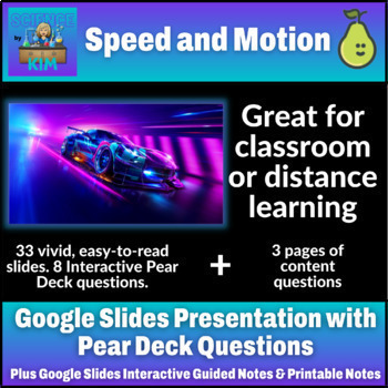 Preview of Speed and Motion Google Slides with Pear Deck Interactivity and Notes  