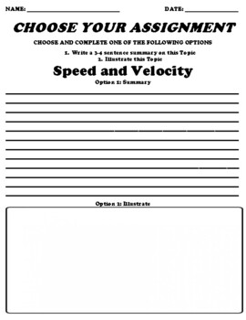 Preview of Speed and Velocity Choice Board Worksheet