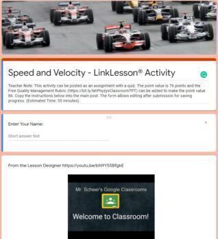 Preview of Speed and Velocity LinkLesson® - Online Distance Blended Form Activity