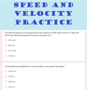Preview of Speed and Velocity Practice Problems-Distance Learning-Google Form