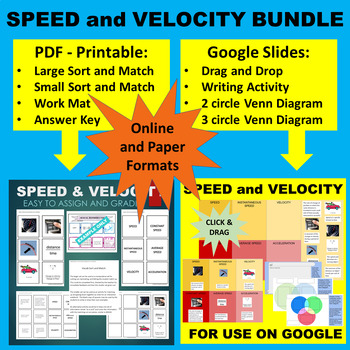 Preview of Speed and Velocity Sort & Match Activity -Google & Paper Combo Bundle