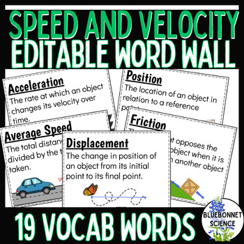 Speed and Velocity Word Wall (NEW 2024 TEKS 7.7ABC) by Bluebonnet Science