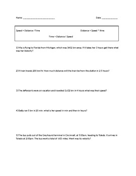 Speed And Velocity Worksheet By The Group Teachers Pay Teachers