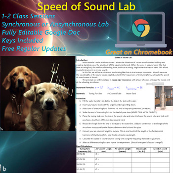 Preview of Speed of Sound Lab (Classic Closed-pipe Resonance) EDITABLE, GOOGLE *Key Incld*