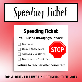 Preview of Speeding Ticket, Classroom Management Tool, Back to School, Printable