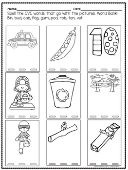 cvc spelling word bank worksheets by donna thompson tpt