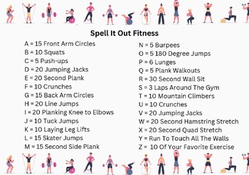 Preview of Spell It Out Fitness A-Z With Pictures