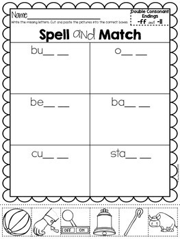 Double Final Consonants Spelling, Cut and Paste Activities by Teacher