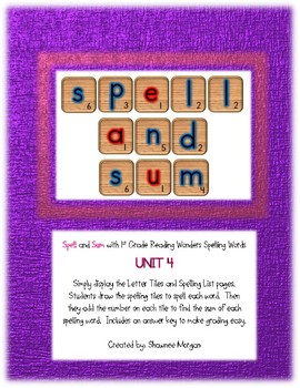 Preview of Spell and Sum with 1st Grade Spelling Words – UNIT 4