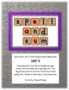 Preview of Spell and Sum with 1st Grade Spelling Words – UNIT 5