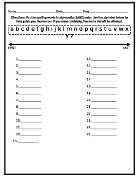 spelling words alphabet order