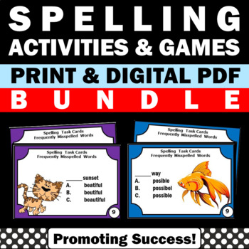 Preview of Spelling Practice Activities Task Cards Vocabulary BUNDLE Irregularly Misspelled