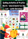 Spelling Activities & Practice Sheets - Game-Card-with Christmas