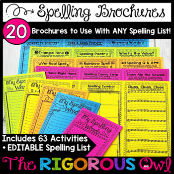Preview of Spelling Activities Word Work Practice Brochures - Editable Spelling List