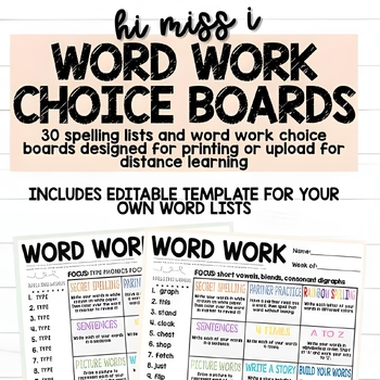 Preview of Spelling Activities Word Work Practice Worksheets Vocabulary Choice Boards