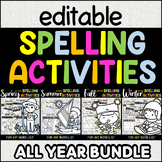 Spelling Activities Year Long Bundle – Editable Word Work 