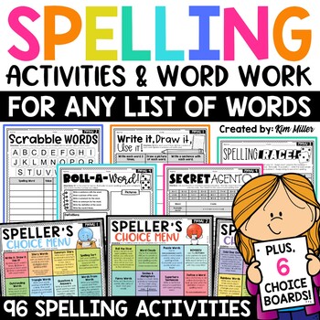 Preview of Spelling Practice Activities Any List of Words Word Work Choice Boards EDITABLE