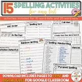 Spelling Activities for Any Spelling List