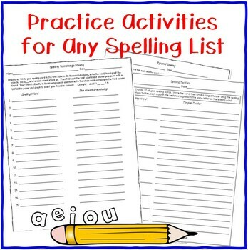 Preview of Spelling Activities for Any Spelling List