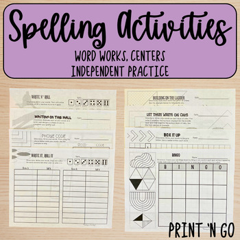 Preview of Spelling Activities for Practice, Word Work Centers, Independent, Homework
