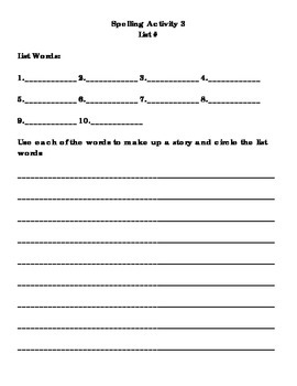 Spelling Activity 3 - Write a Story by The Mad Professor's Teaching ...