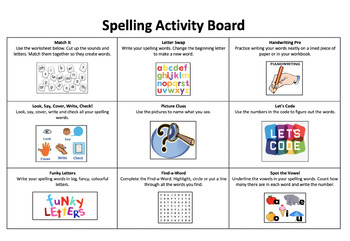 Preview of Spelling Activity Board + Worksheets