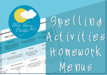 Preview of Spelling Activities Homework Menus