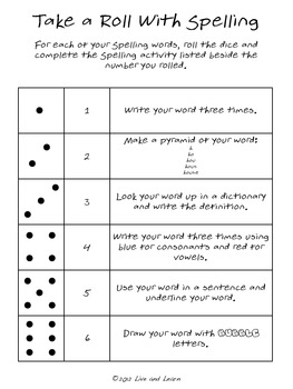 Spelling Activity Worksheet Using Dice by Live and Learn | TpT