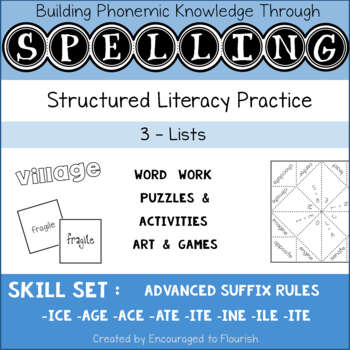 Preview of Spelling Advanced Suffix Rules: –ice, - age,  -ace, -ate,  -ite, -ile, -ine