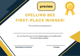 Spelling Bee Award Bundle - Award Certificates + Award Rib