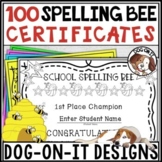 Spelling Bee Award Certificates Editable Black and White