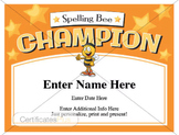 Spelling Bee Certificate — Editable
