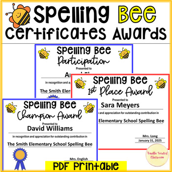 Preview of Spelling Bee Certificate Participation Award templates PowerPoint Achievement