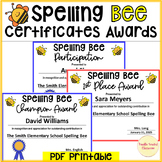 Spelling Bee Certificate Participation Award templates Pow