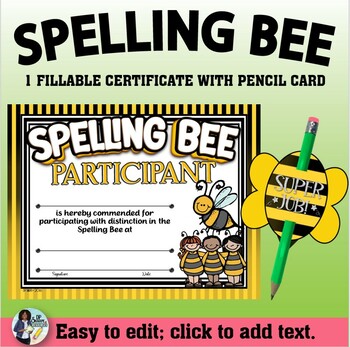 Preview of Spelling Bee Certificate with Candy/Pencil Card