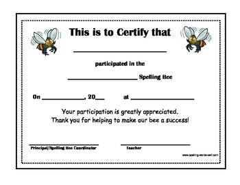 Spelling Bee Certificates by Spelling Words Well | TpT